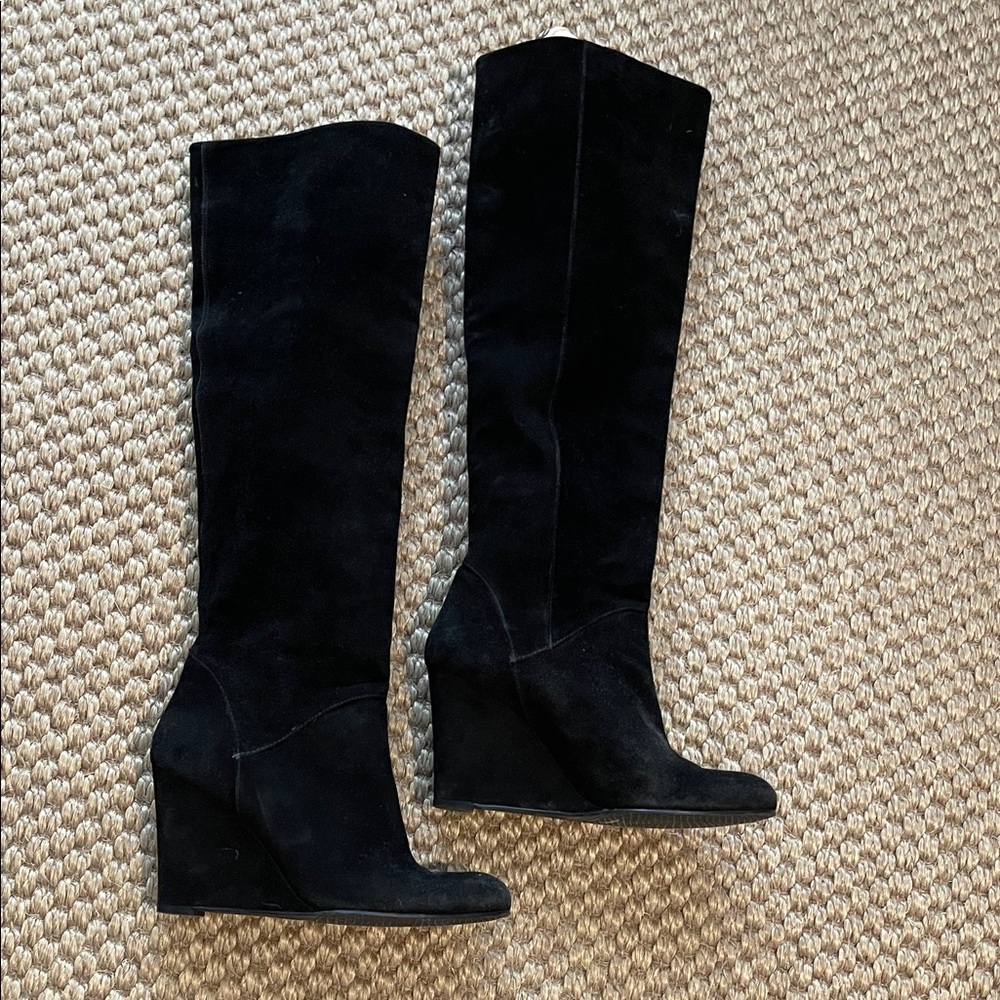 Stuart Weitzman Black Suede Wedge Boots